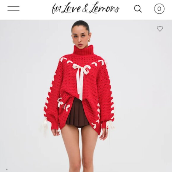 For Love & Lemons Liberty Oversized Sweater - Red with Ribbons - Picture 2 of 5